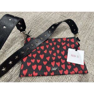 VALENTINO RED DESIGNER CROSSBODY SHOULDER BAG RED BLACK HEART STAR STUDDED NEW